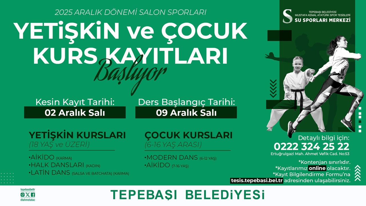 Çocuk ve yetişkin kursları için kayıtlar başlıyor