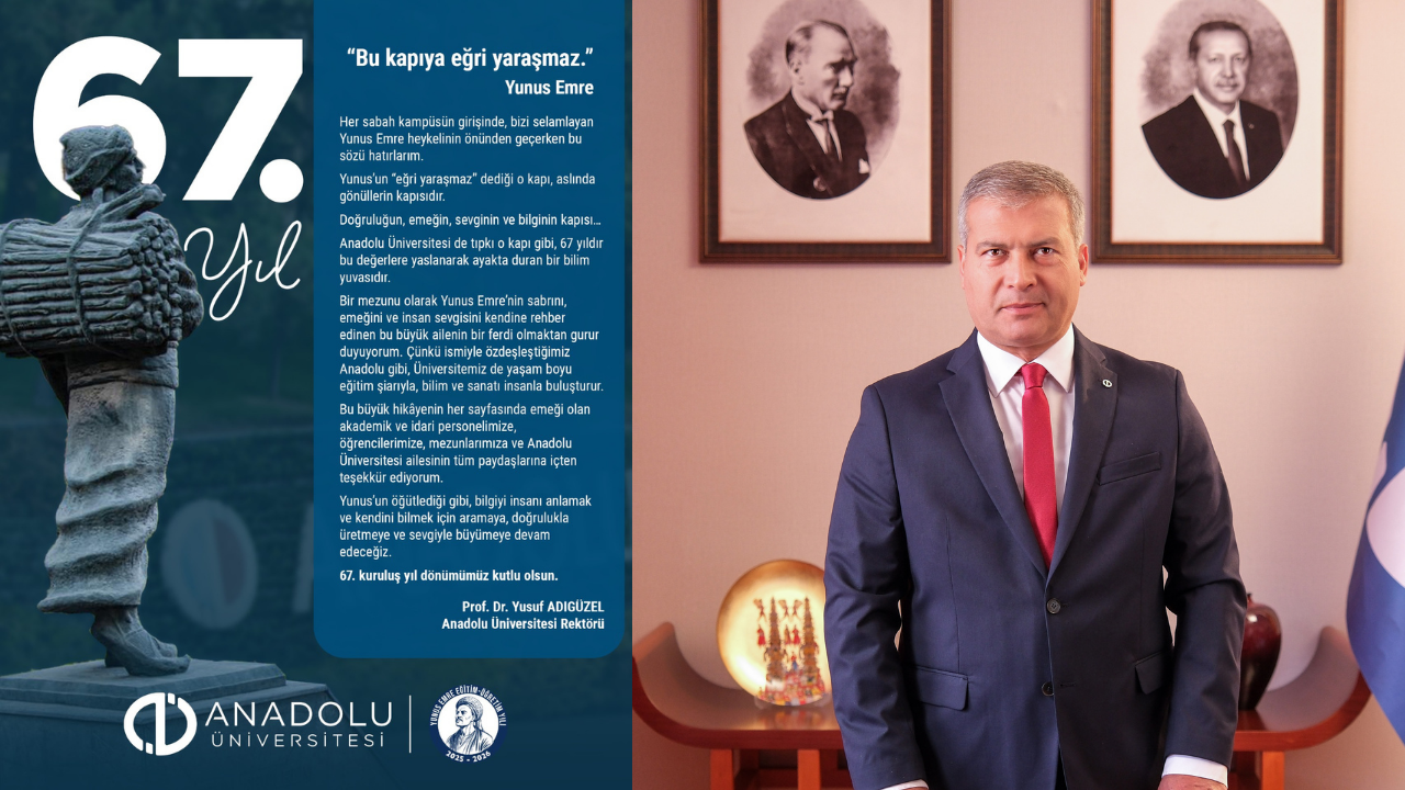 Rektör Adıgüzel’den Anadolu Üniversitesi’nin kuruluşunun 67. yıldönümü mesajı