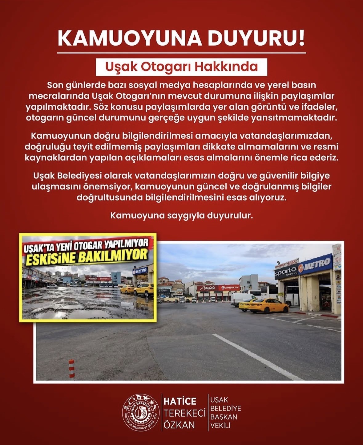 Uşak Belediyesinden otogar açıklaması: Paylaşımlar güncel durumu yansıtmıyor